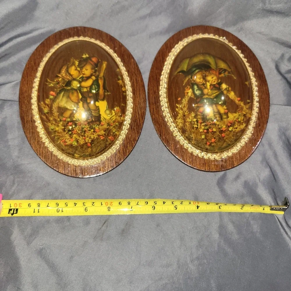 Vintage Goebel Hummel Decoupage 3D Dome Wooden Wall Plaque Pictures Hangings